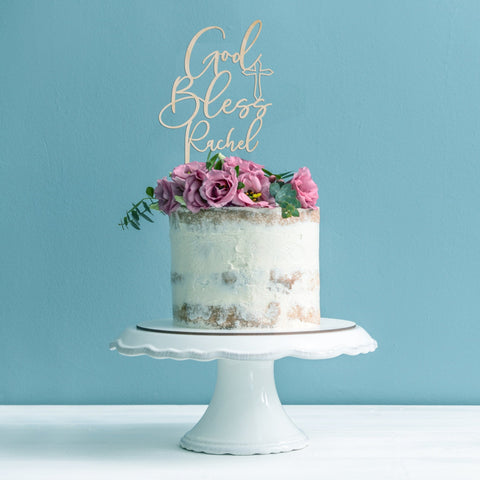 God Bless personalised wooden cake topper - Birch and Tides