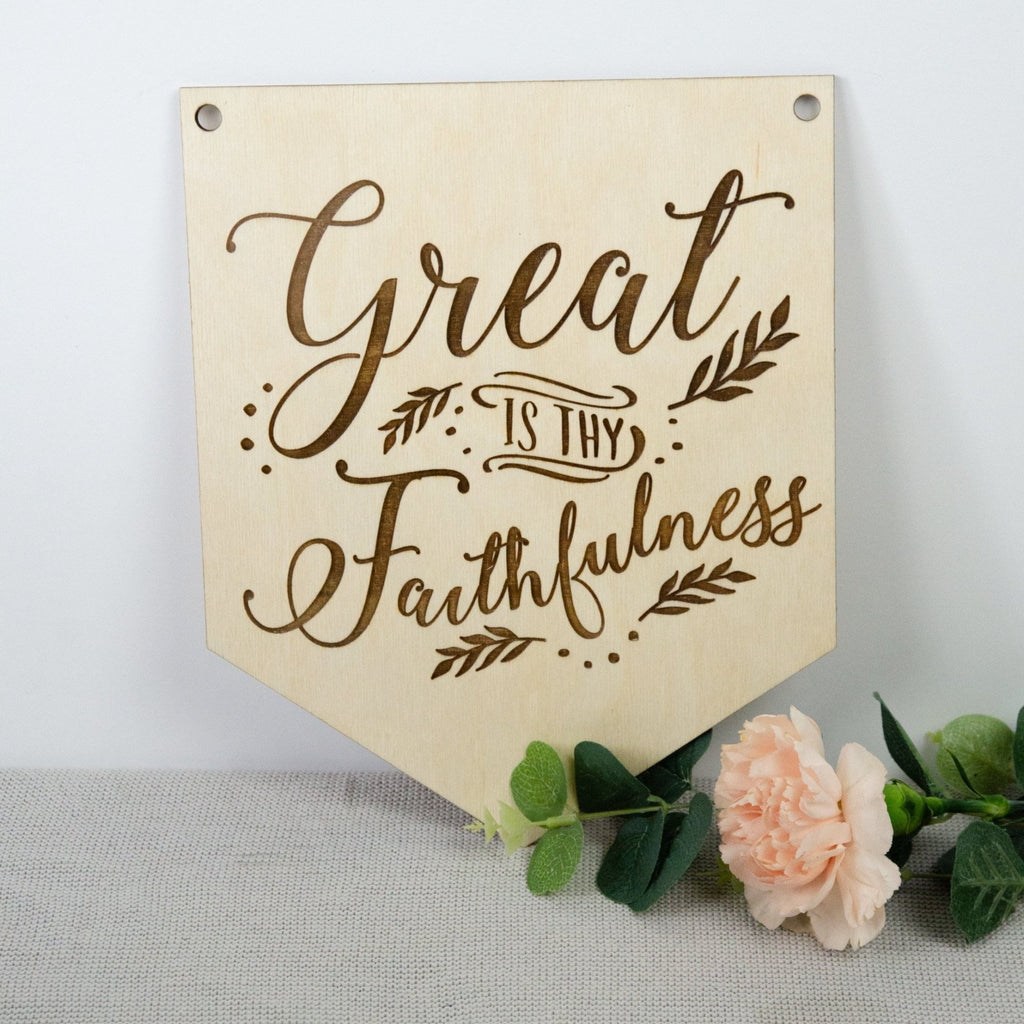 'Great Is Thy Faithfulness' Wooden Hymn Banner - Birch and Tides