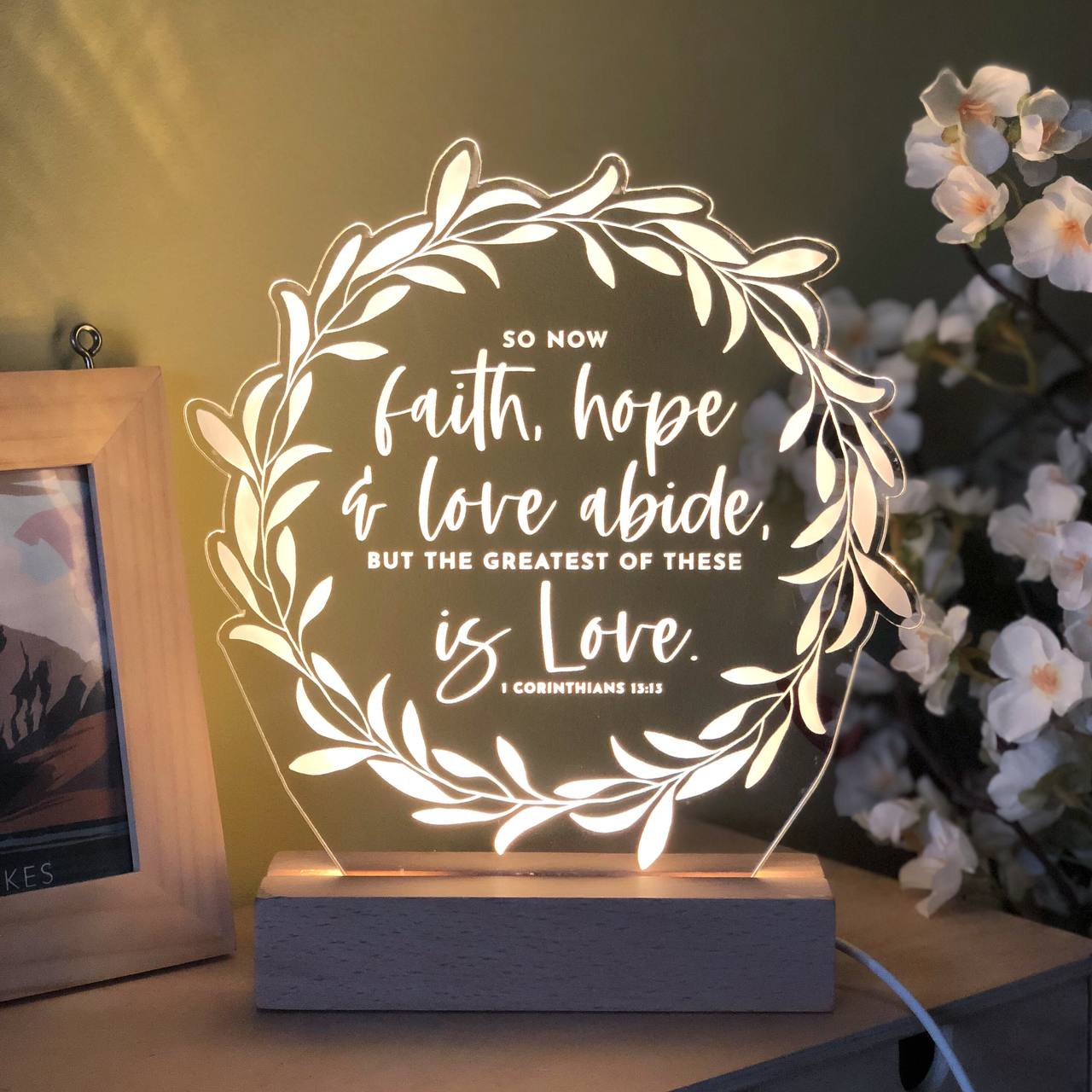 Greatest of these is Love 1 Corinthians 13:13 light design