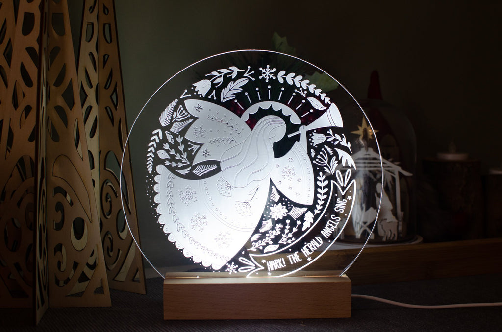Hark the Herald Angel engraved light design - Birch and Tides