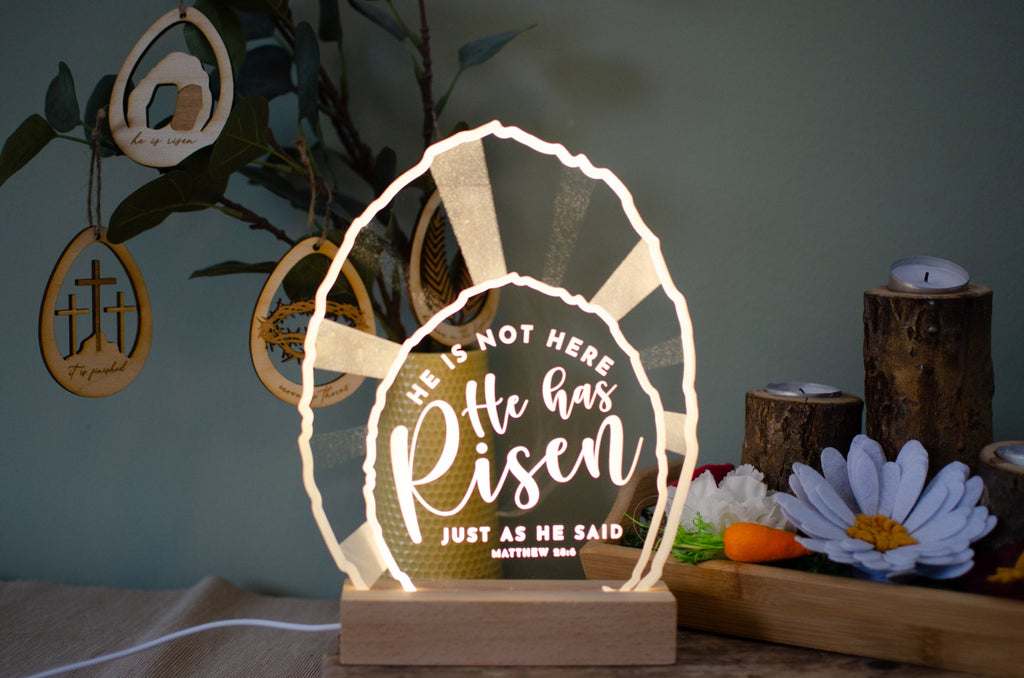 He has risen tomb light design - Birch and Tides