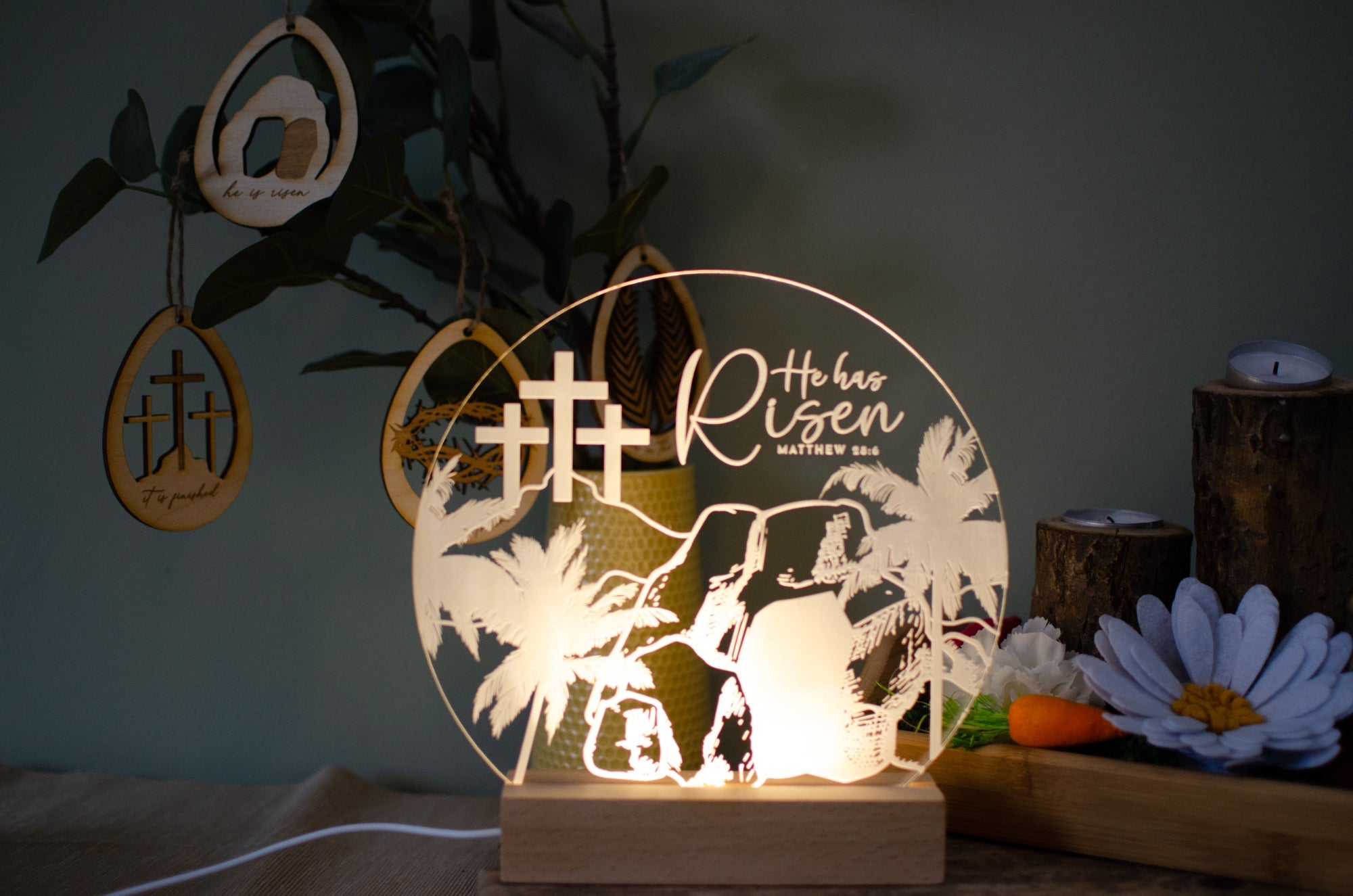 He is risen easter scene light design