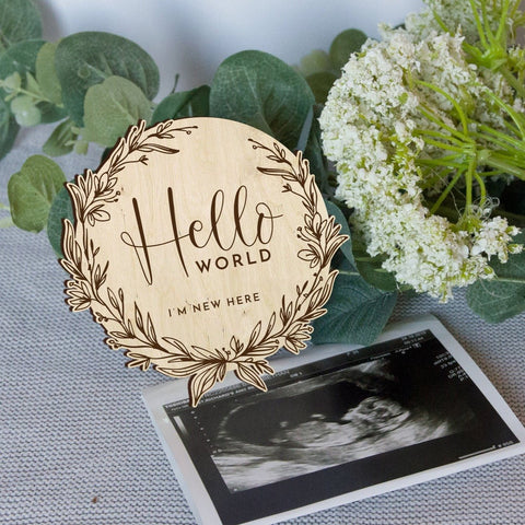 Hello world Baby milestone Birth announcement keepsake plaque - Birch and Tides