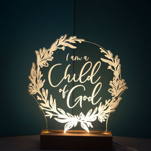 I am Child of God night light design - Birch and Tides