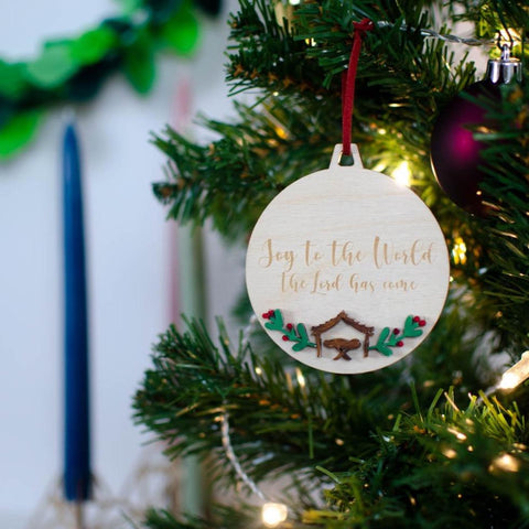 Joy to the World wooden painted bauble decoration - Birch and Tides
