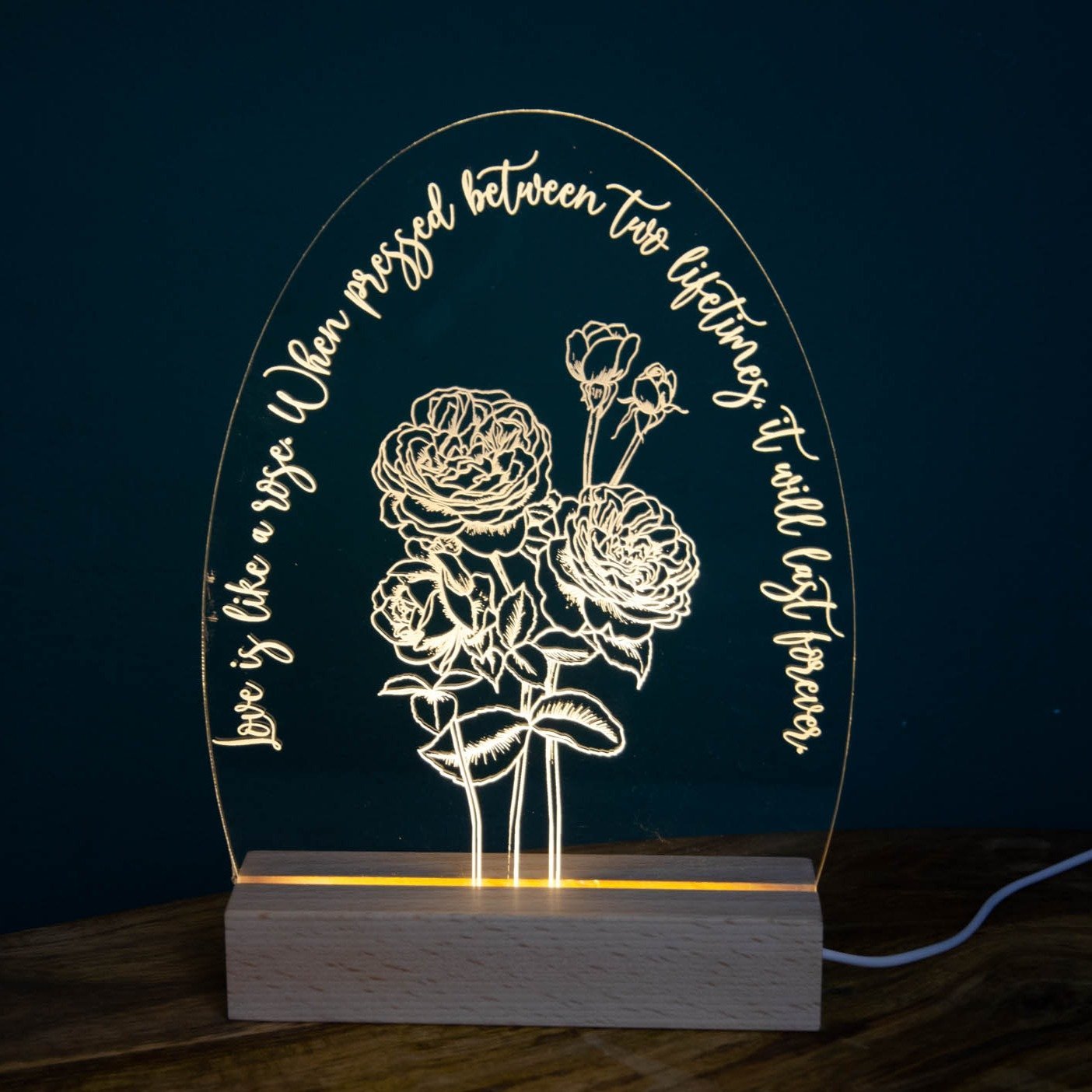 Love is like a rose glowing light stand