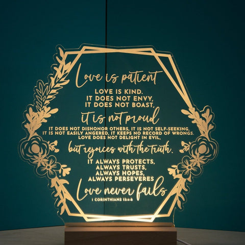 Love is patient night light design - Birch and Tides