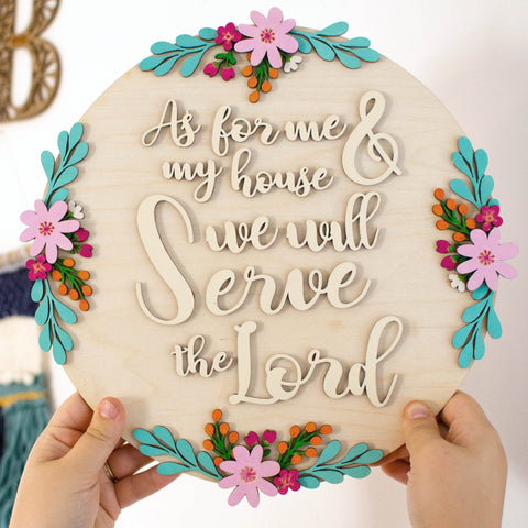 Me & my house wooden floral wall plaque Joshua 24:15 - Birch and Tides