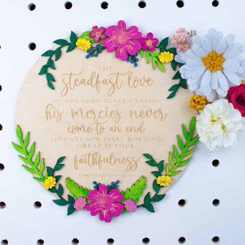 Mercies are new every morning wooden floral sign - Birch and Tides