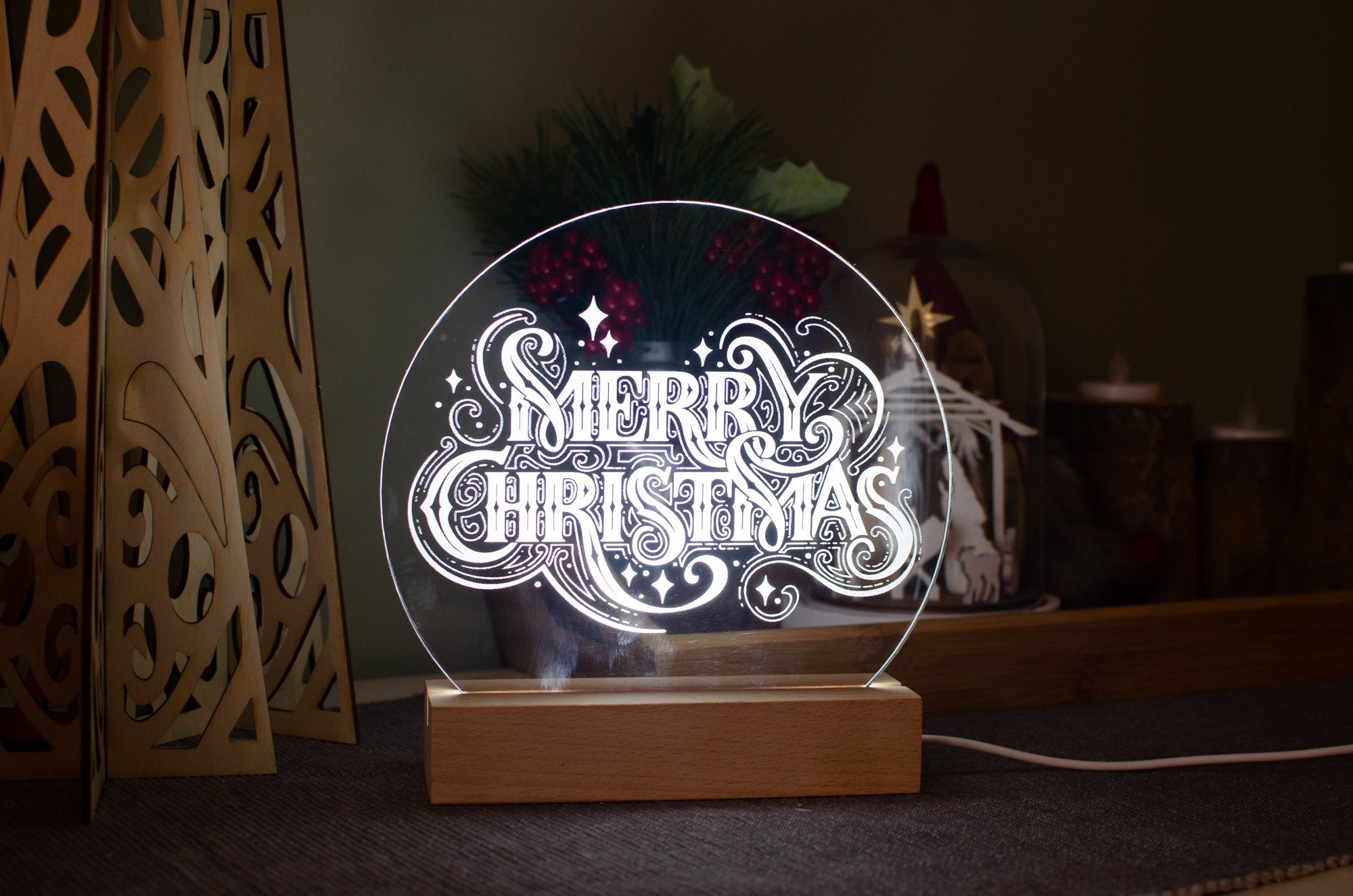 Merry Christmas Retro engraved light design