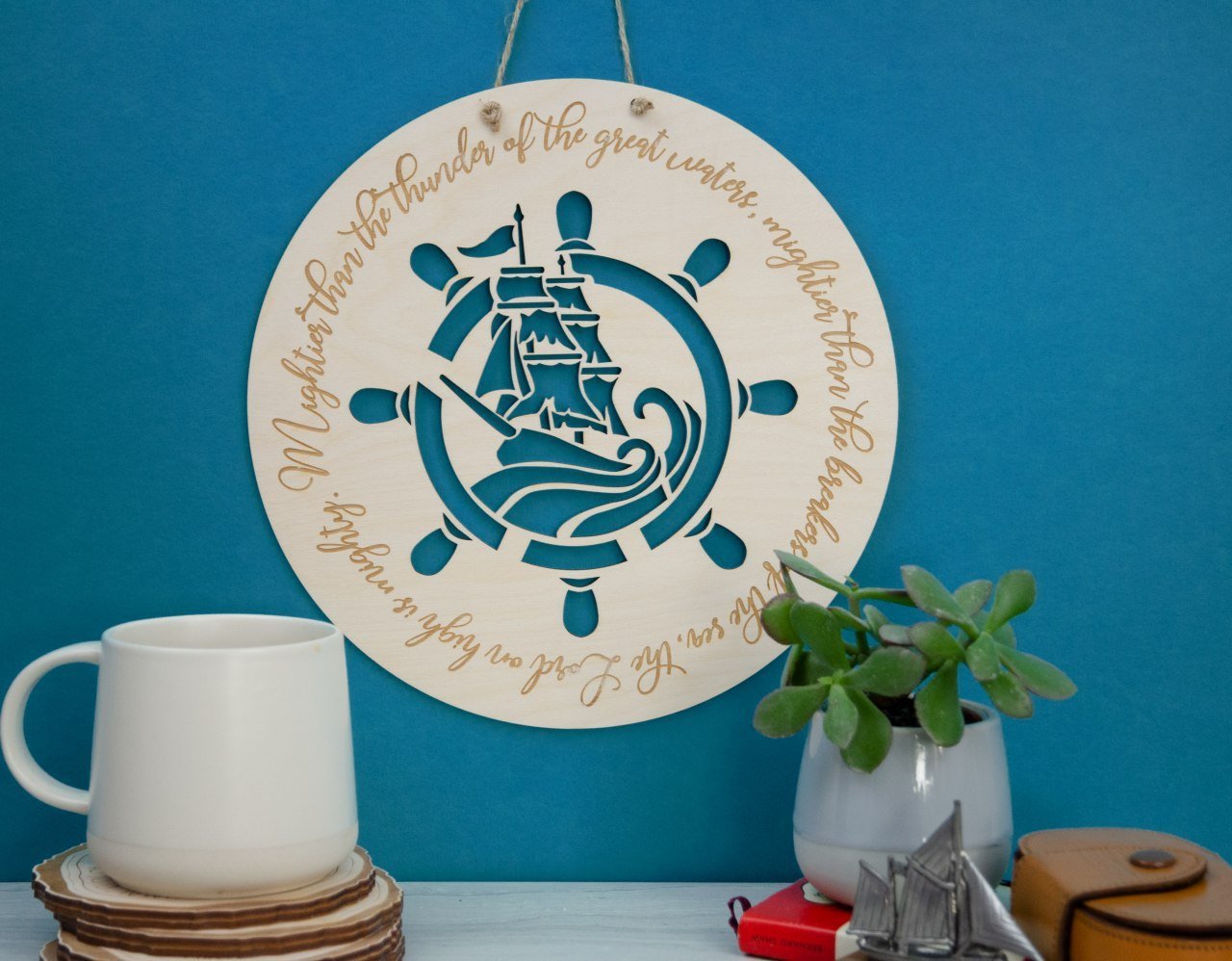 Mightier then the waves nautical christian wall art