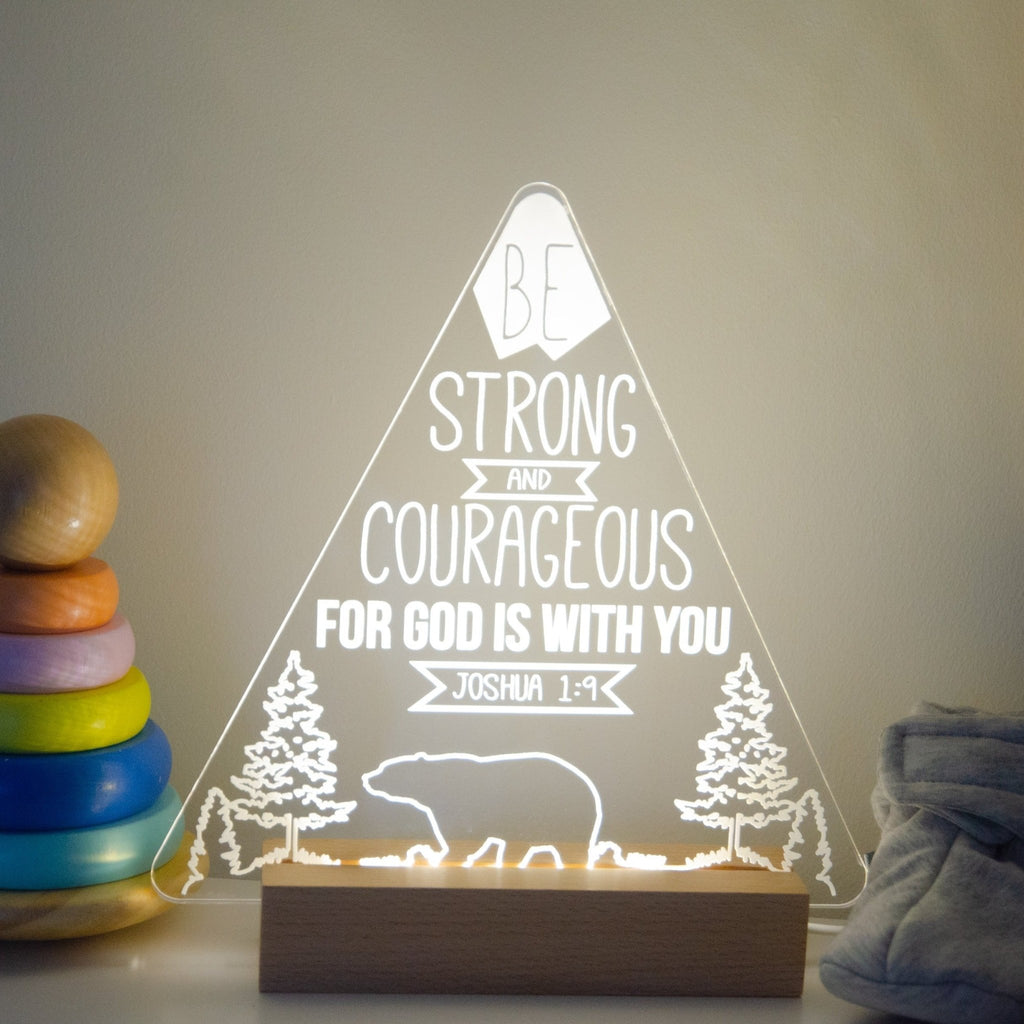 Mountain Be Strong & Courageous night light design - Birch and Tides