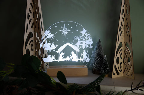Nativity Scene engraved light design - Birch and Tides