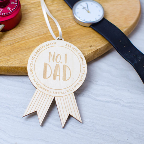 No 1. Dad wooden medal perfect for Fathers Day - Birch and Tides