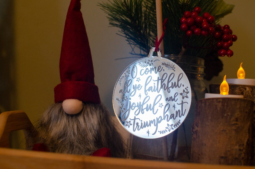 O come all ye Faithful Mirror bauble decoration - Birch and Tides