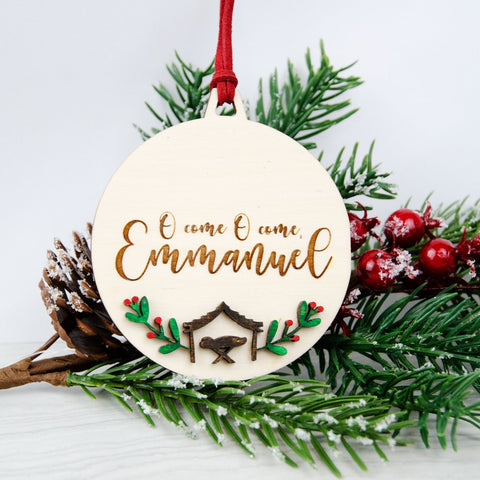 O come Emmanuel wooden painted bauble decoration - Birch and Tides