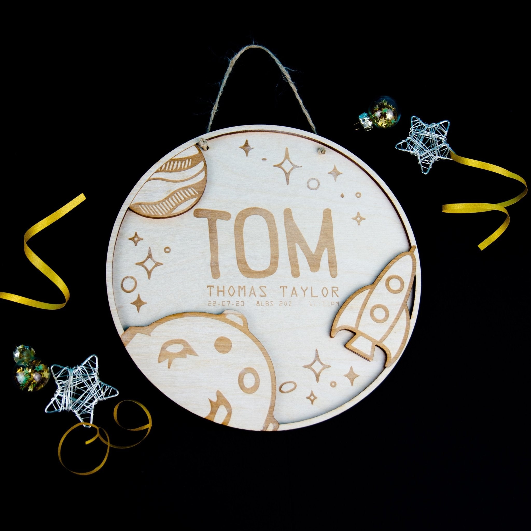 Outer Space wooden baby stat sign