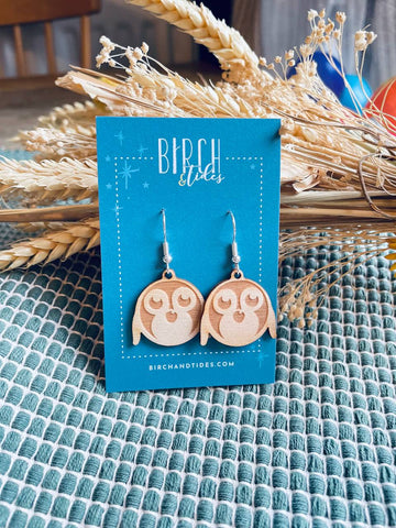 Penguin Wooden Earrings - Birch and Tides