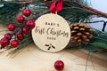 Personalised first Christmas wooden bauble