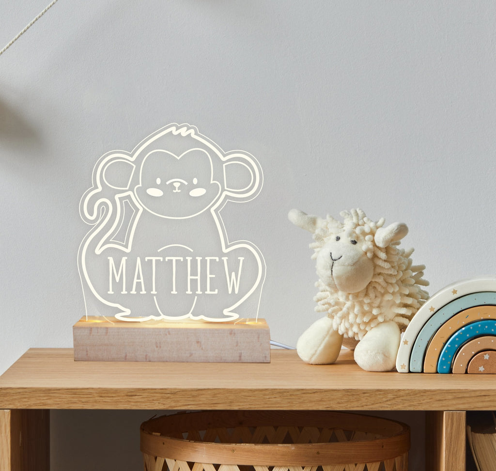 Personalised Monkey kids room night light - Birch and Tides