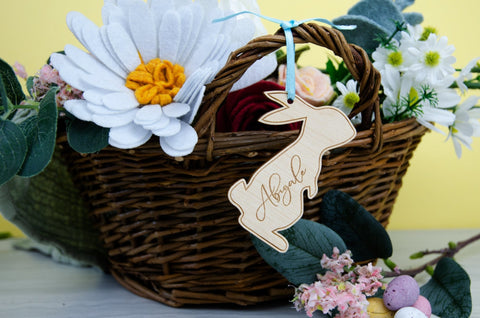Personalised Rabbit easter basket wooden tag - Birch and Tides