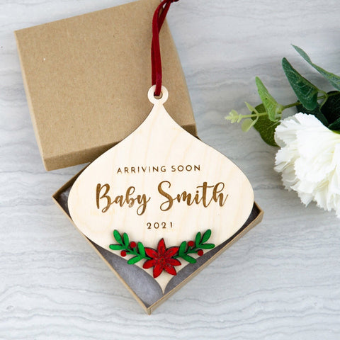 Pregnancy announcement Christmas engraved ornament - Birch and Tides