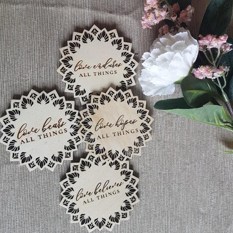 Qualities of Love set of 4 laser cut coasters - Birch and Tides