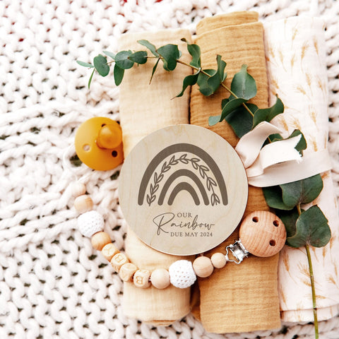 Rainbow Baby milestone disc, baby announcement - Birch and Tides