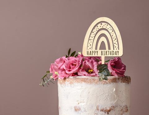 Rainbow Happy Birthday cake topper - Birch and Tides