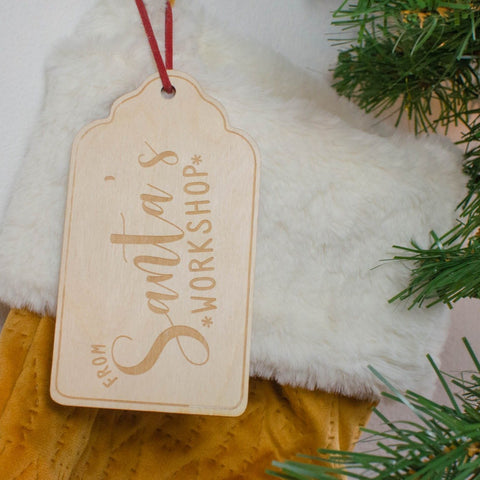 READY MADE Santa's Workshop wooden gift tag - Birch and Tides