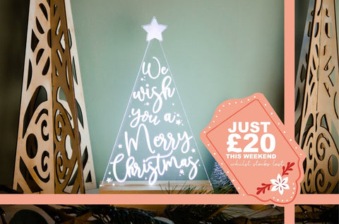 READY MADE We wish you a Merry Christmas Tree engraved light design - Birch and Tides