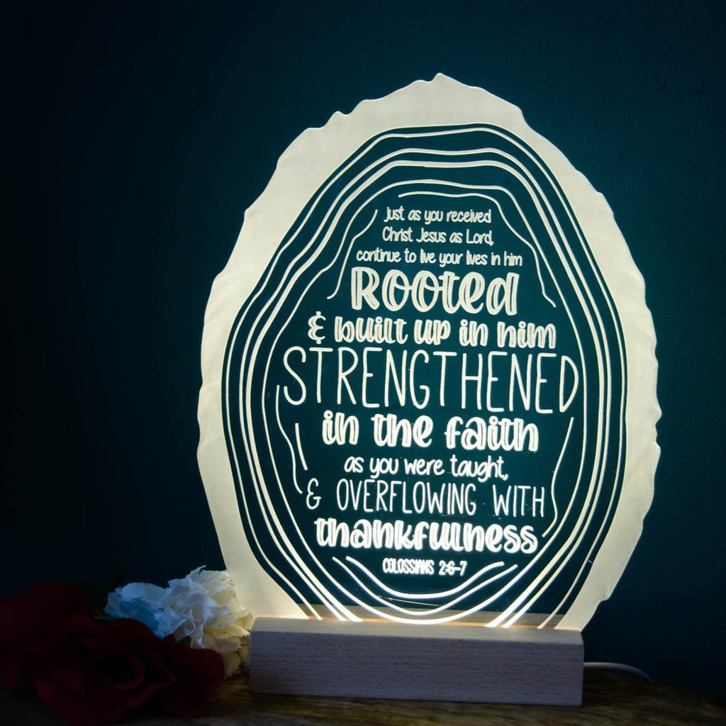 Rooted in Christ night light design - Birch and Tides