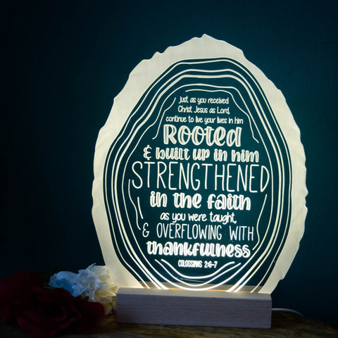 Rooted in Christ night light design - Birch and Tides