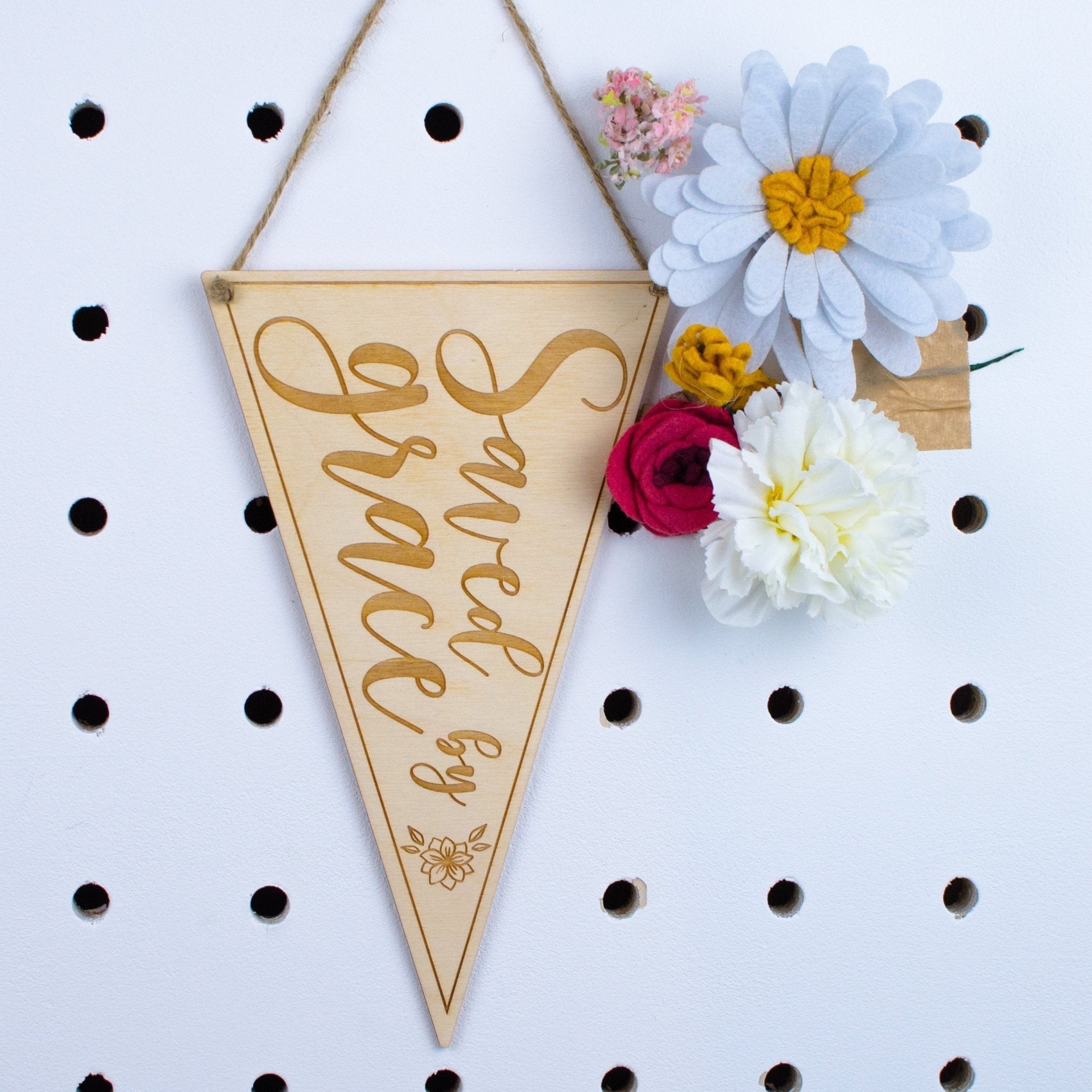 Saved by grace wooden banner