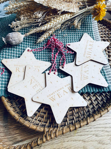 Set of 5 Star Mindful gifting tags, need, want, read, wear, share - Birch and Tides