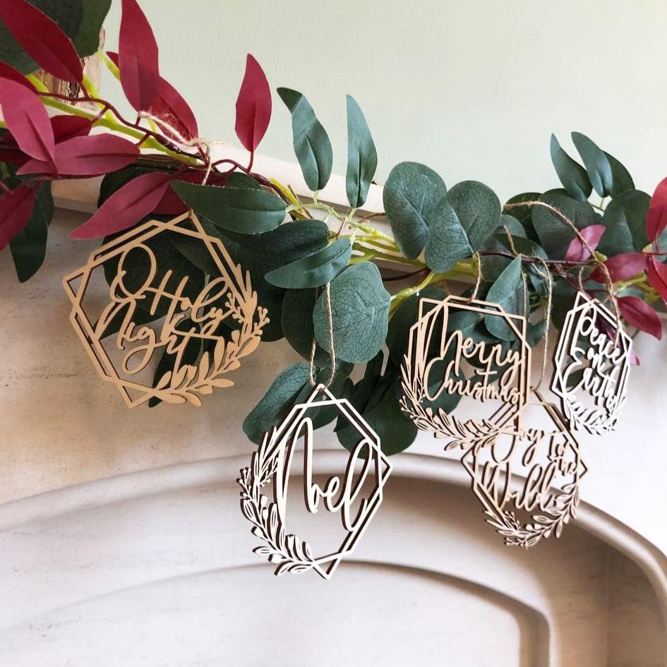 Set of 5 word christmas ornaments - Birch and Tides