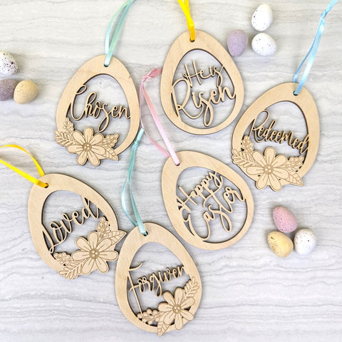 Set of 6 script Easter Eggs - Birch and Tides