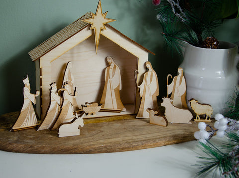 Stable freestanding Wooden Nativity Scene - Birch and Tides