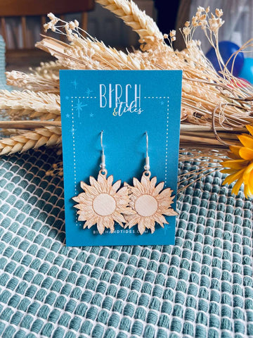 Sunflower Wooden Earrings - Birch and Tides