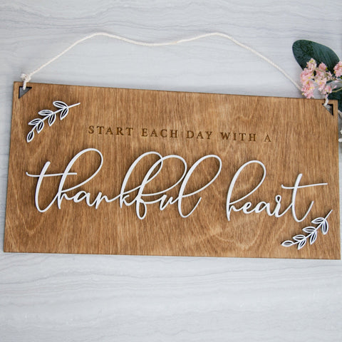 Thankful heart wooden sign - Birch and Tides