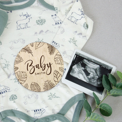Tropical leaves baby announcement - Birch and Tides