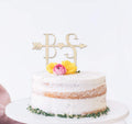 Wedding initials wooden cake topper