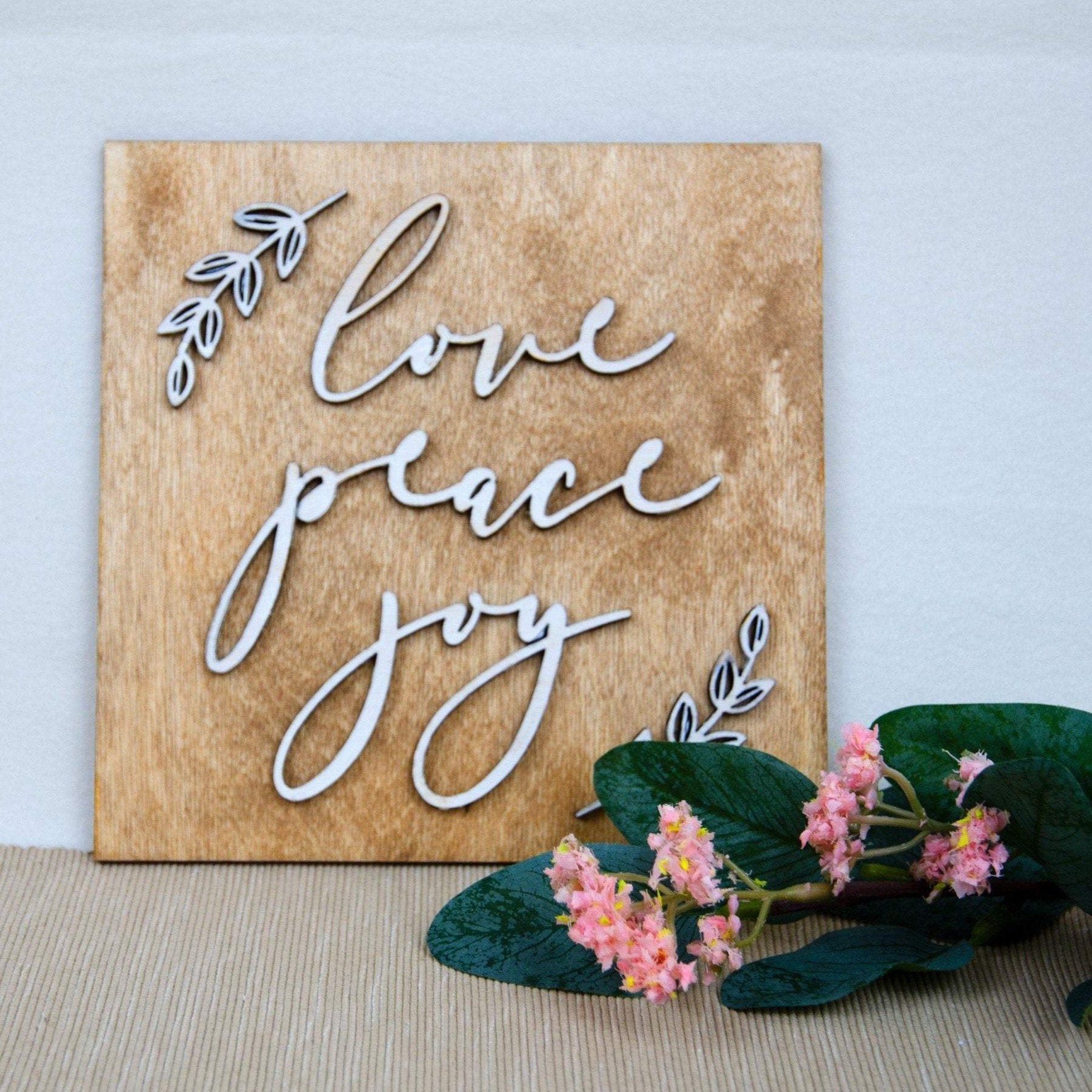 Wedding love joy peace wooden sign
