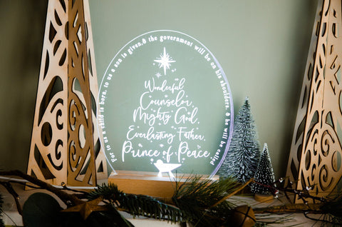 Wonderful Counselor Isaiah 9:6 engraved light design - Birch and Tides