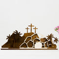 Wooden freestanding Easter scene with moveable stone