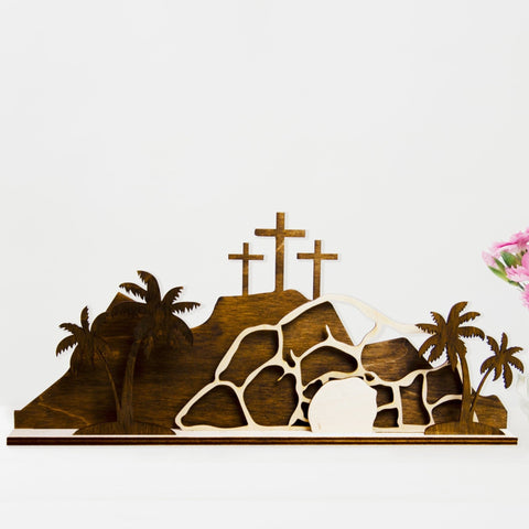 Wooden freestanding Easter scene with moveable stone - Birch and Tides