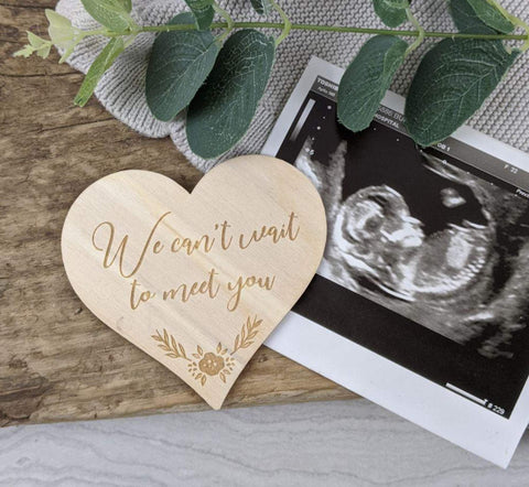 Wooden heart engraved magnet we cant wait to meet you - Birch and Tides