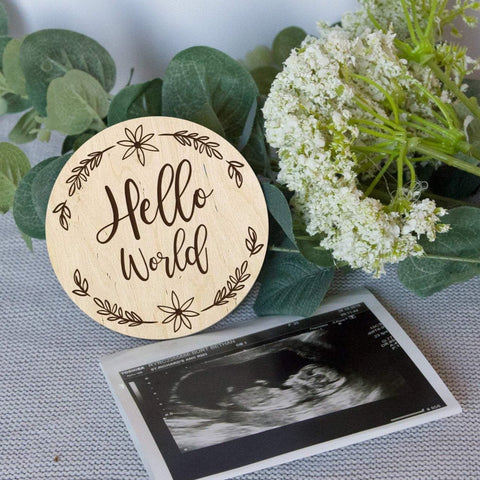 Wooden Hello name baby milestone disc - Birch and Tides