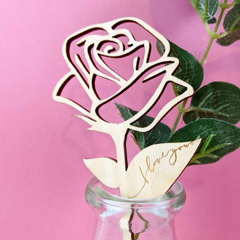 Wooden rose unique gift, I love you wooden flower - Birch and Tides