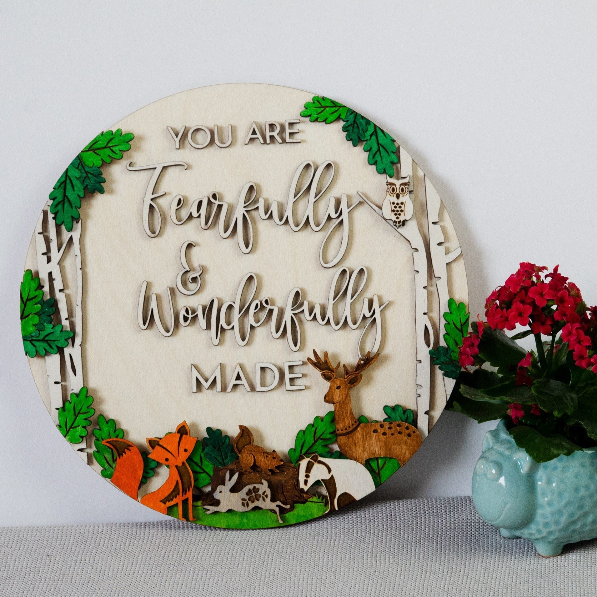 Woodland Fearfully & Wonderfully made  Psalm 139 wooden sign